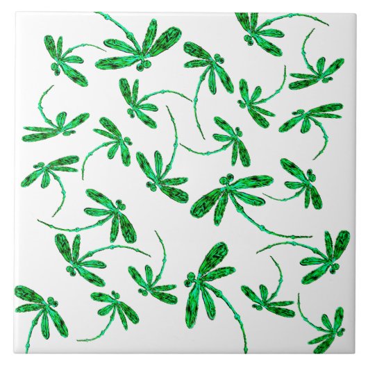 Neon Green Dragonfly Frenzy Tegeltje (Voorkant)