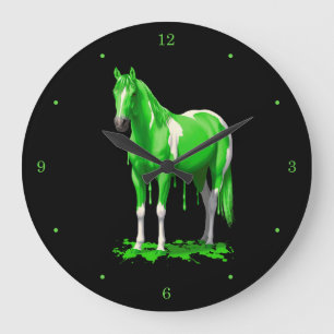 Neon Green Driving Natte verf Paard Grote Klok
