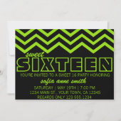 Neon Green en Black Chevron Sweet 16 Uitnodiging (Voorkant)