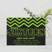 Neon Green en Black Chevron Sweet 16 Uitnodiging (Staand voorkant)