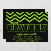 Neon Green en Black Chevron Sweet 16 Uitnodiging (Voorkant / Achterkant)