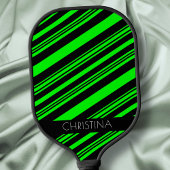 Neon Green en Black Stripes Modern Custom Name Pickleball Paddle