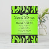 Neon Green en Black Zebra Bow Sweet 16 Birthday Kaart (Staand voorkant)