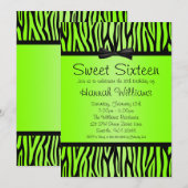 Neon Green en Black Zebra Bow Sweet 16 Birthday Kaart (Voorkant / Achterkant)
