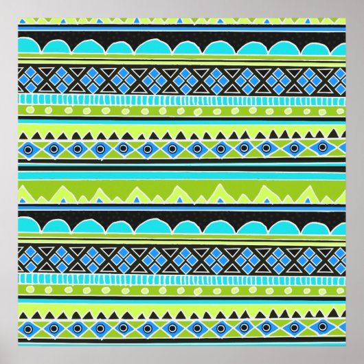 Neon Green- en blauw stampatroon Poster (Voorkant)