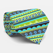 Neon Green- en blauw stampatroon Stropdas (Opgerold)