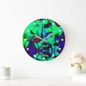 Neon Green en Blue Abstract Pattern Grote Klok (Huis)