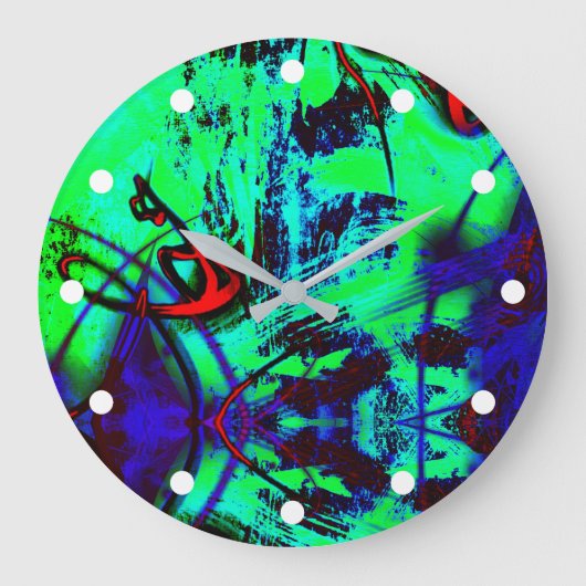 Neon Green en Blue Abstract Pattern Grote Klok (Voorkant)