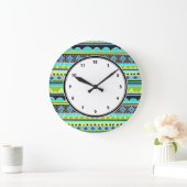 Neon Green en blue tribale patroon genummerd klok (Huis)