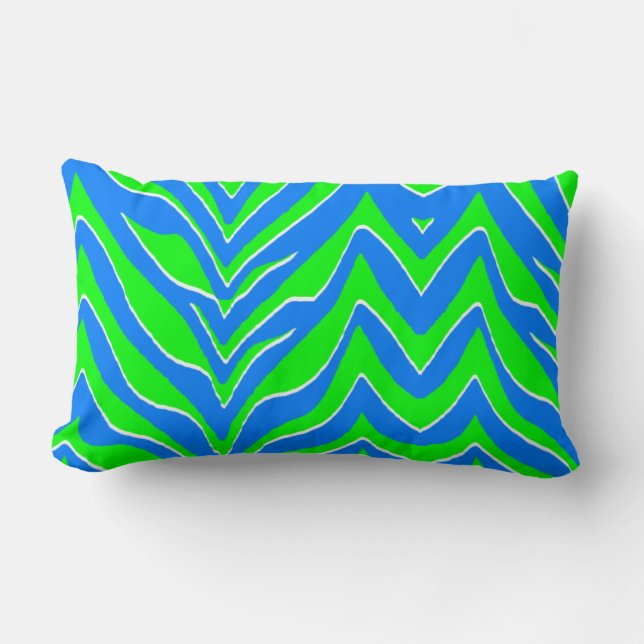 Neon Green en Blue Zebra Stripes Kussen (Voorkant)