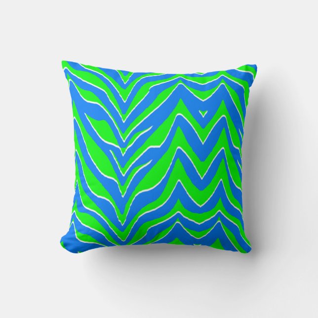 Neon Green en Blue Zebra Stripes Kussen (Voorkant)