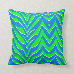 Neon Green en Blue Zebra Stripes Kussen