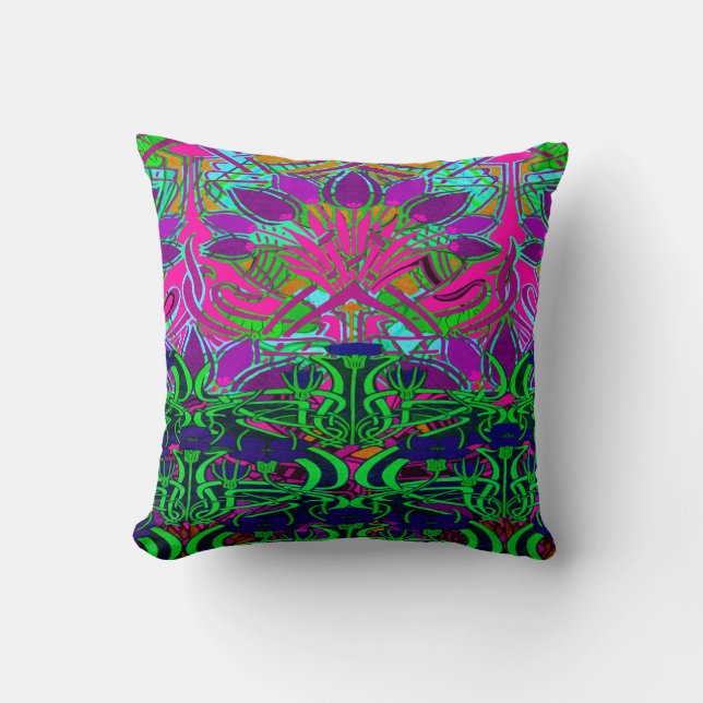 Neon Green en Hot Pink Flower Garden Pattern Kussen (Voorkant)