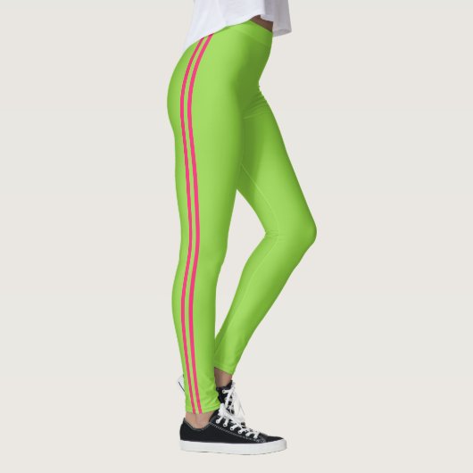 Neon Green en Pink Striped Athletic Leggings (Rechts)