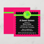 Neon Green en Pink Sweet Sixteen Uitnodiging (Voorkant / Achterkant)