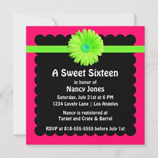Neon Green en Pink Sweet Sixteen Uitnodiging (Voorkant)