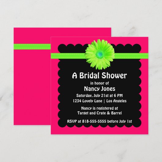 Neon Green en Roze Bridal Shower Kaart (Voorkant / Achterkant)