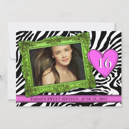 Neon Green en Roze Sweet Sixteen Kaart (Voorkant)