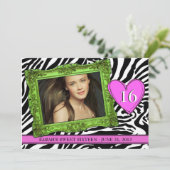 Neon Green en Roze Sweet Sixteen Kaart (Staand voorkant)