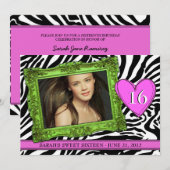 Neon Green en Roze Sweet Sixteen Kaart (Voorkant / Achterkant)