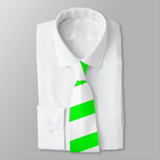 Neon Green en White Striped Stropdas (dikke strepe (Gebonden)