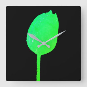 Neon Green Floral Art Abstracte Tulps - Aangepast Vierkante Klok