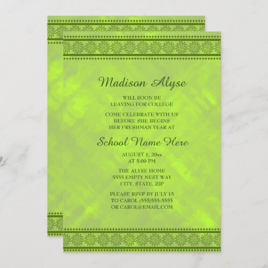 Neon Green Floral Design College Trunk Party Kaart (Voorkant / Achterkant)