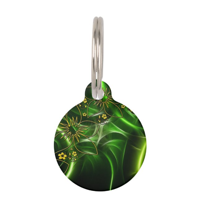 Neon Green Floral Fractal Huisdierpenning (Voorkant)