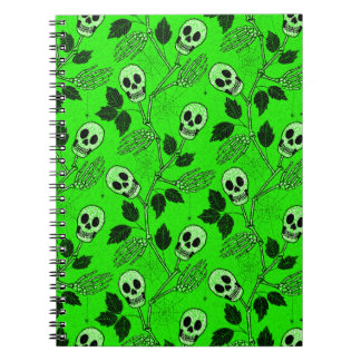 Neon Green Floral Gothic Skull  Notitieboek