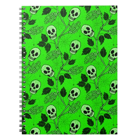 Neon Green Floral Gothic Skull Notitieboek (Voorkant)