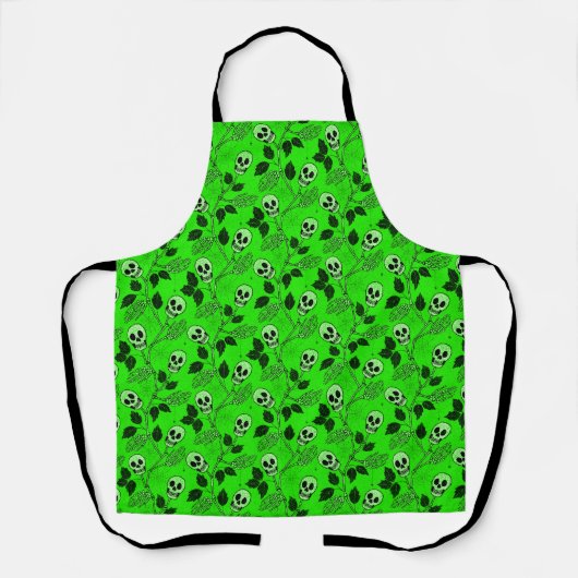 Neon Green Floral Gothic Skull  Schort (Voorkant)