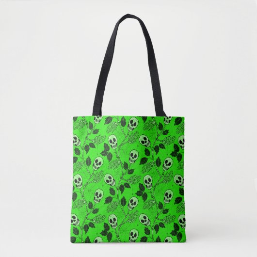 Neon Green Floral Gothic Skull  Tote Bag (Voorkant)