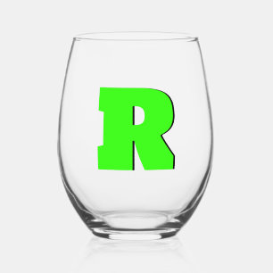 Neon Green Funny Modern Monogram Initiaal Letter Wijnglas Zonder Voet