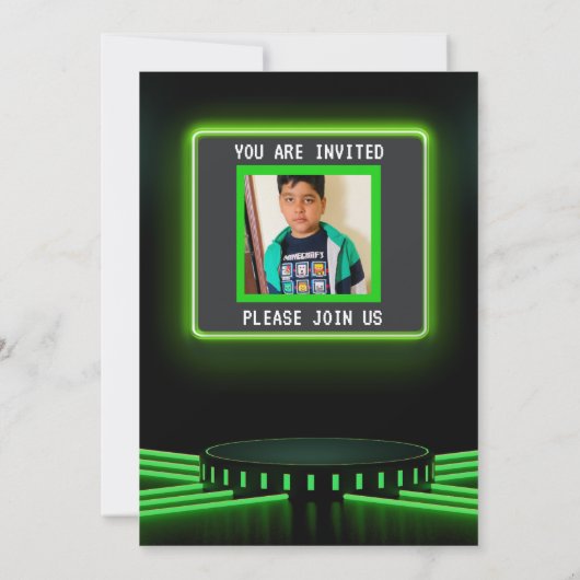 Neon Green Gamer Birthday Party Invitation Kaart (Achterkant)