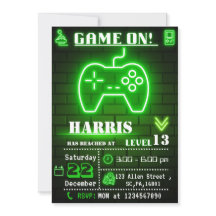 Neon Green Gamer Birthday Party Invitation
