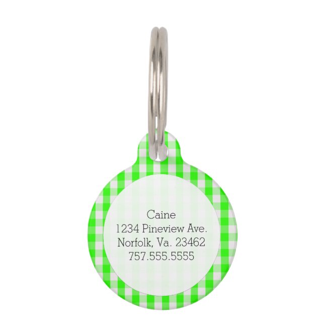 Neon Green Gingham Pattern van Shirley Taylor Huisdierpenning (Voorkant)