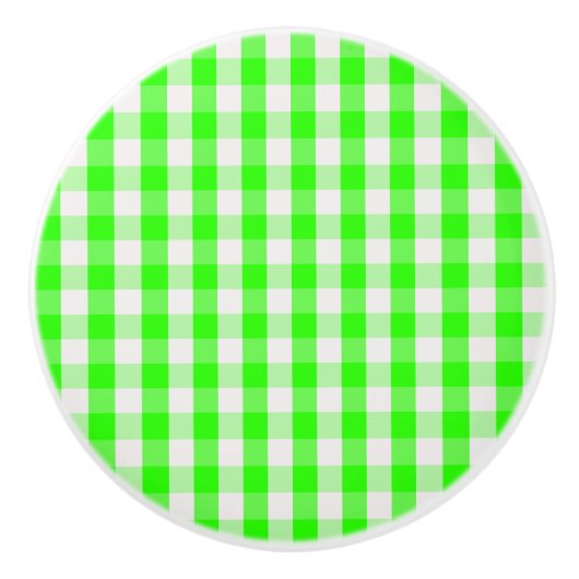Neon Green Gingham Pattern van Shirley Taylor Keramische Knop (Voorkant)