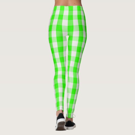 Neon Green Gingham Pattern van Shirley Taylor Leggings (Achterkant)