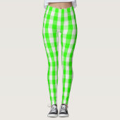 Neon Green Gingham Pattern van Shirley Taylor Leggings (Voorkant)