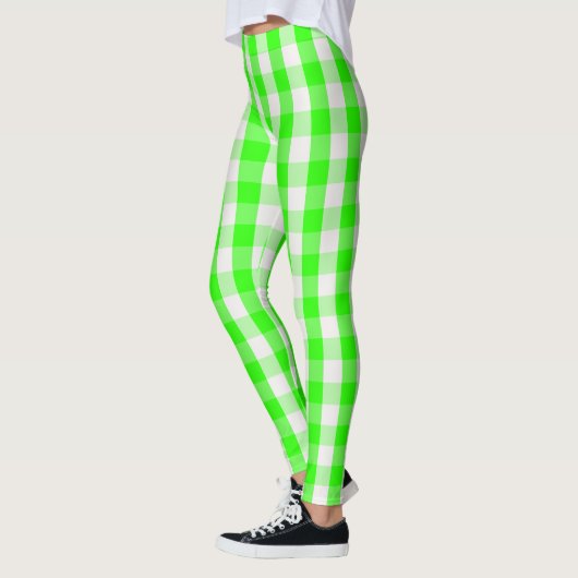 Neon Green Gingham Pattern van Shirley Taylor Leggings (Links)