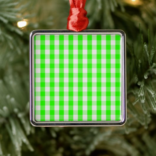 Neon Green Gingham Pattern van Shirley Taylor Metalen Ornament (Boom)