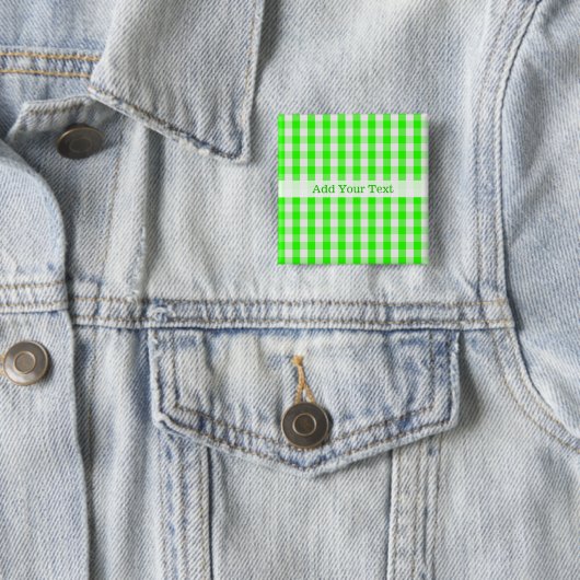 Neon Green Gingham Pattern van Shirley Taylor Vierkante Button 5,1 Cm (In situ)