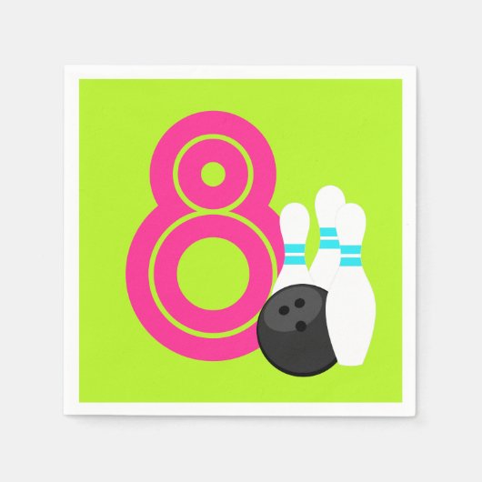 Neon Green Girl Bowling Verjaardagspapier servette Servet (Voorkant)
