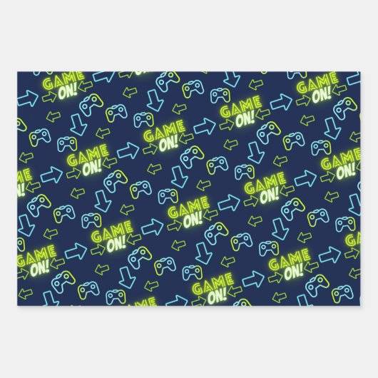 Neon Green Glow Donkerblauw spel op controller gam Inpakpapier Vel (Voorkant 2)