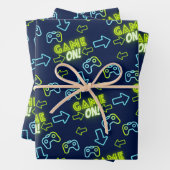 Neon Green Glow Donkerblauw spel op controller gam Inpakpapier Vel (In situ)