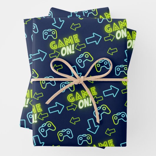 Neon Green Glow Donkerblauw spel op controller gam Inpakpapier Vel (In situ)