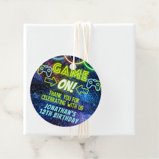 Neon Green Glow Spel Op Jongens Gaming Verjaardag Bedankjes Labels (In situ)