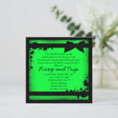 Neon green grunge black ribbon bruiloft nodigt uit kaart (Staand voorkant)