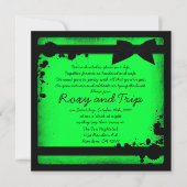 Neon green grunge black ribbon bruiloft nodigt uit kaart (Voorkant)