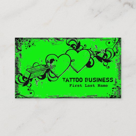 Neon green grunge tattoo visitekaartje (Voorkant)